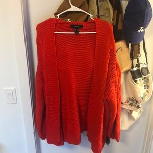 Forever 21 Oversized Red Cable Knit Cardigan